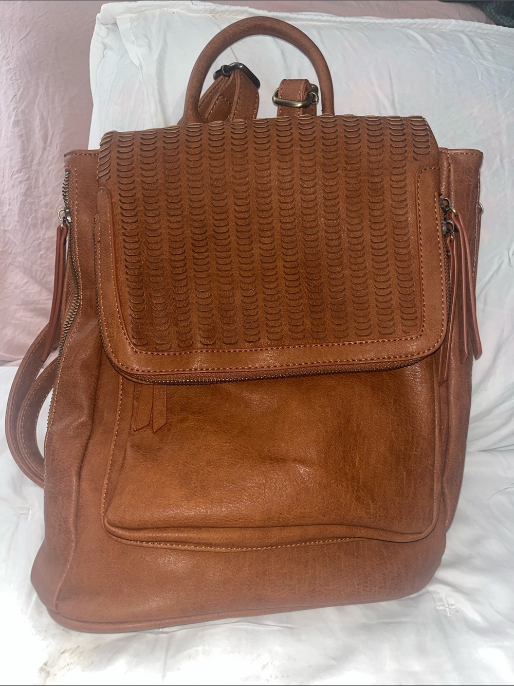 Antik Kraft Cognac Brown Leather Backpack Handbag